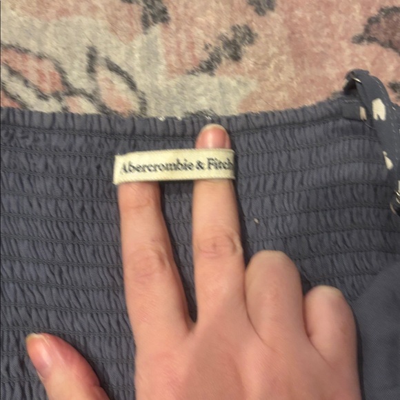 Abercrombie & Fitch Dusty Blue Smocked Dress w/ matching Scrunchie sz Small Tall - Picture 6 of 9